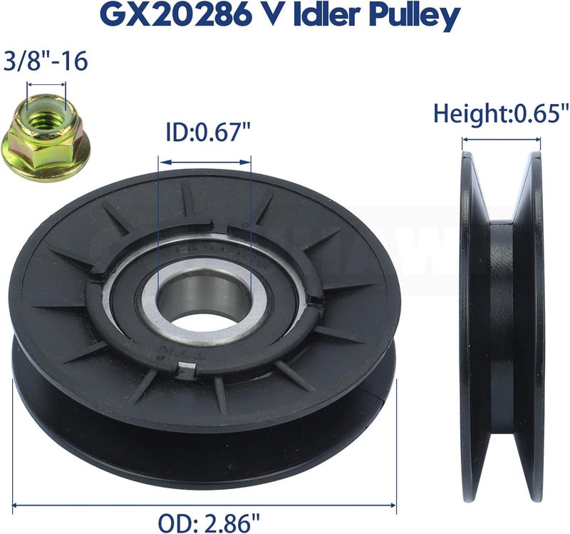 GUSUHAWK GX20286 Idler Pulley with GX20287 Idler Pulleys Replace GX20286, AUC20392, AUC20393, GX20287 Idler Pulley for L111 L120 L130 LA110 LA125 LA130 LA145 D140 D155 D170 Lawn Tractors - Image 3